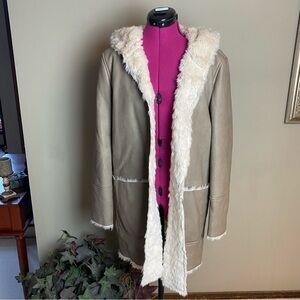 Zara Faux leather hooded fur lined coat/ jacket